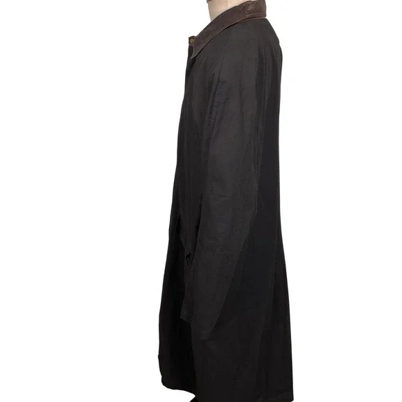 M Julian Santa Fe Coat Mens Large Black Leather Duster Barn Coat 90s Cotton